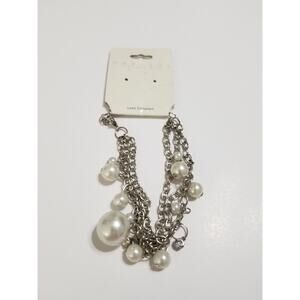 MarySol bracelet/anklet silvertone with faux pearls new j-17